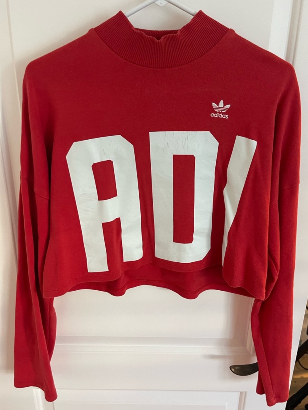 adidas Red Cropped Crewneck Sweatshirt with White ADV Logo